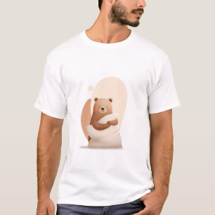 Adorable Sleepy Bear Hugging Pillow Illustration T-Shirt