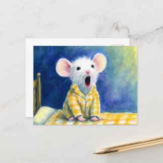 Adorable Sleepy Mouse in PJs Postcard