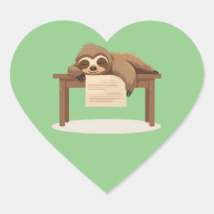 Adorable Sleepy Studying School Sloth Heart Sticker