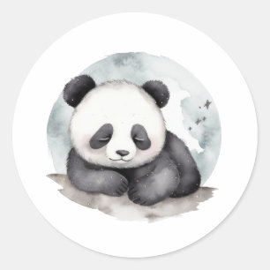 Adorable Sleepy Watercolor Baby Panda Bear Classic Round Sticker