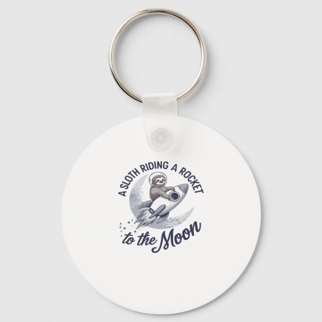 Adorable Sloth Astronaut Riding Key Ring (Front)