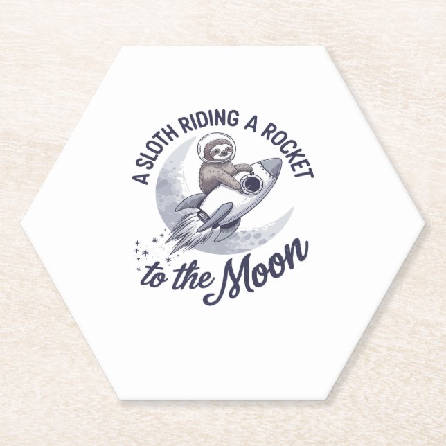 Adorable Sloth Astronaut Riding Paper Coaster (Front)