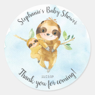 Adorable Sloth Baby Shower Favour Sticker