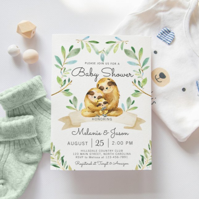 Adorable Sloth Baby Shower Invitation (Creator Uploaded)