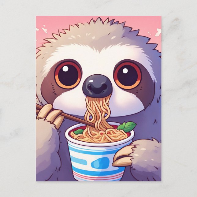 Adorable Sloth Eating Ramen Postcard (Front)