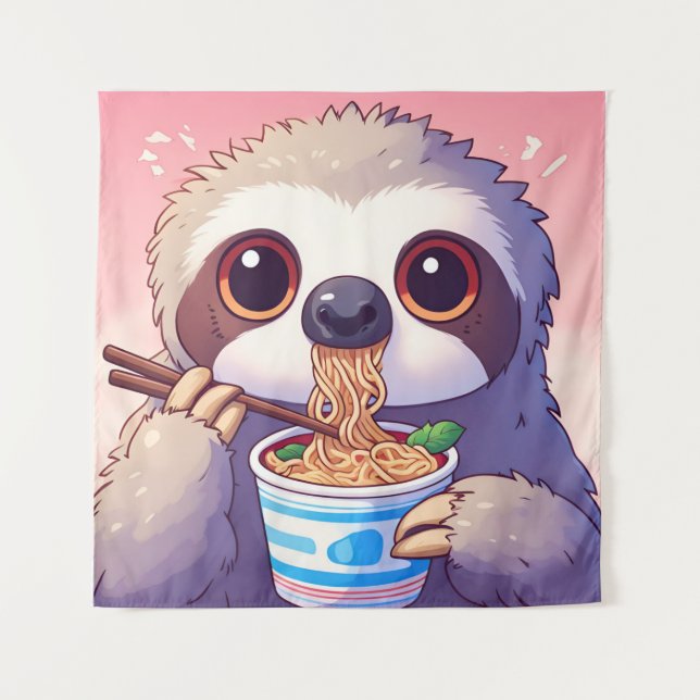 Adorable Sloth Eating Ramen Tapestry (Front)