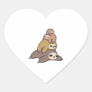 Adorable Sloth Family Cartoon Heart Sticker