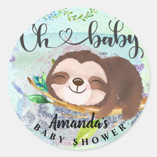 Adorable sloth favour bag classic round sticker (Front)
