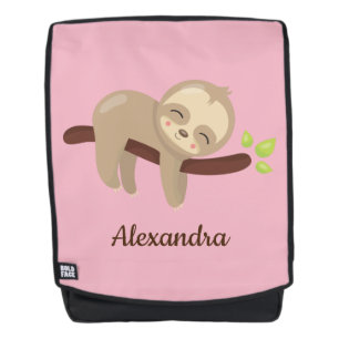 Adorable Sloth in Tree Animal Illustration Pink Backpack