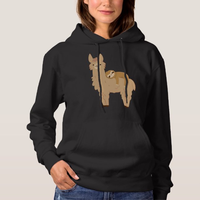 Adorable Sloth Relaxing On A Llama Funny Llama Slo Hoodie (Front)