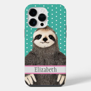 Adorable Sloth Teal Name Kids Animal Apron iPhone 14 Pro Max Case