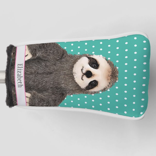 Adorable Sloth Teal Name Kids Animal Colourful Cut Golf Head Cover (Front)