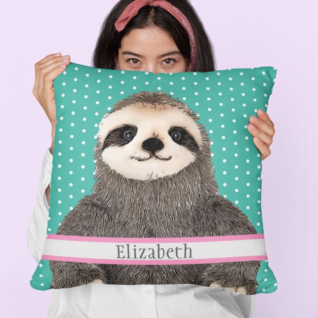 Adorable Sloth Teal Name Kids Room Animal  Cushion (Creator Uploaded)