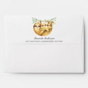 Adorable Sloth Twins Baby Shower Envelope