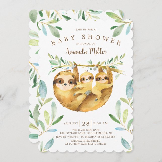 Adorable Sloth Twins Baby Shower Invitation (Front/Back)