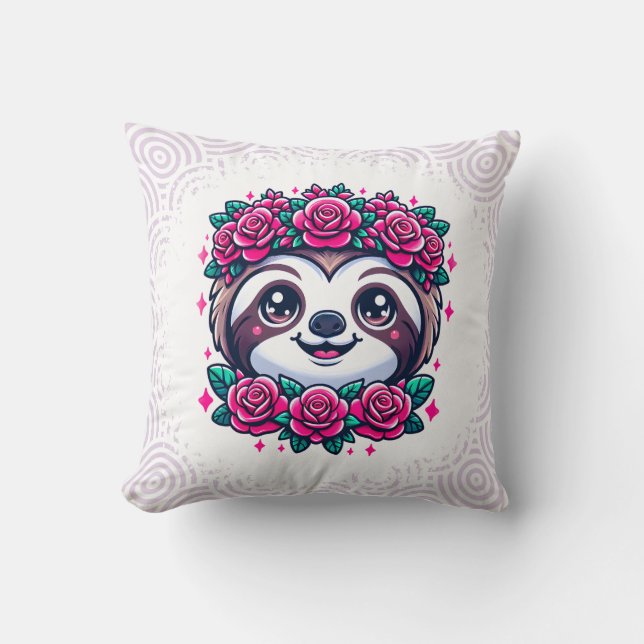 Adorable Sloth with Floral Crown Cushion (Front)