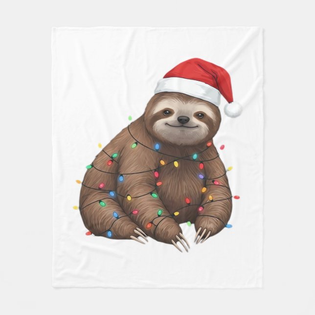 Adorable Sloth Wrapped in Holiday Lights Classic T Fleece Blanket (Front)