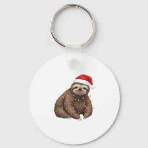 Adorable Sloth Wrapped in Holiday Lights Classic T Key Ring