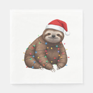 Adorable Sloth Wrapped in Holiday Lights Classic T Napkin