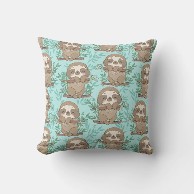 Adorable Sloths Throw Pillow (Front)