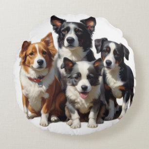 Adorable Small Dogs Round Cushion
