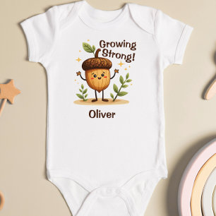 Adorable Smiling Acorn "Growing Strong" Baby Bodysuit