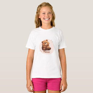 Adorable Smiling Bear "Hello" Cute Illustration T-Shirt