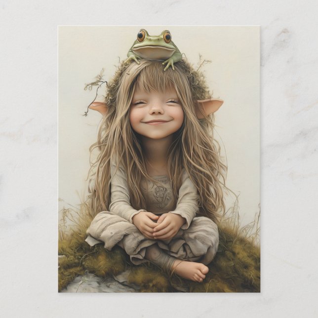Adorable  Smiling Happy Fairy Frog Postcard (Front)
