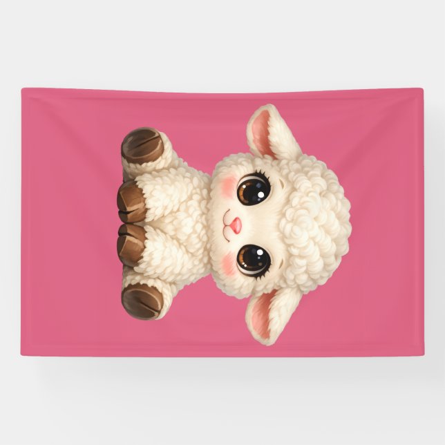 Adorable Smiling Lamb Cartoon Design Banner (Horizontal)
