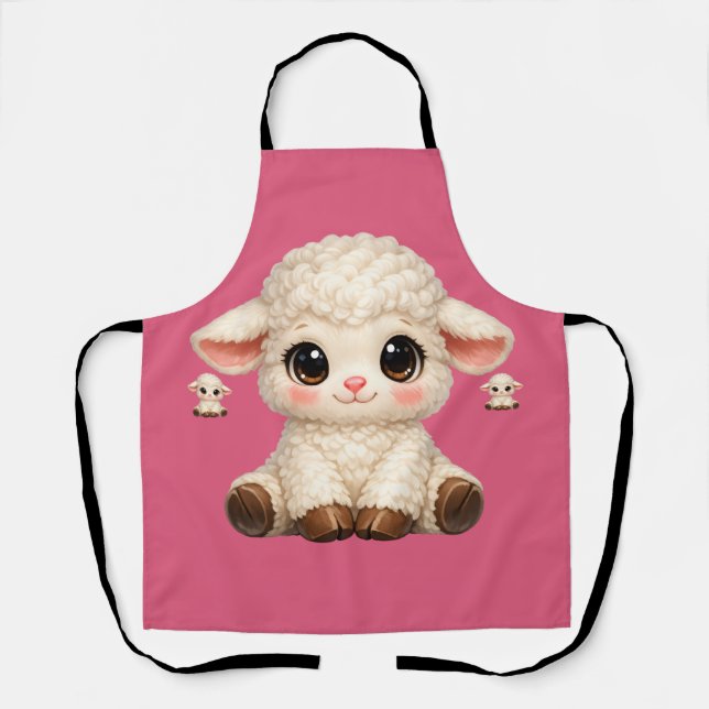 Adorable Smiling Lamb Cartoon Design Banner Apron (Front)