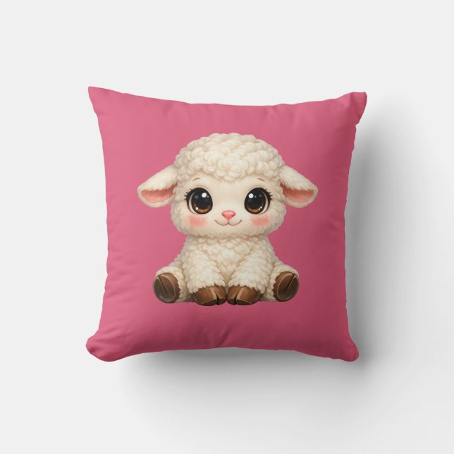 Adorable Smiling Lamb Cartoon Design Banner Cushion (Front)