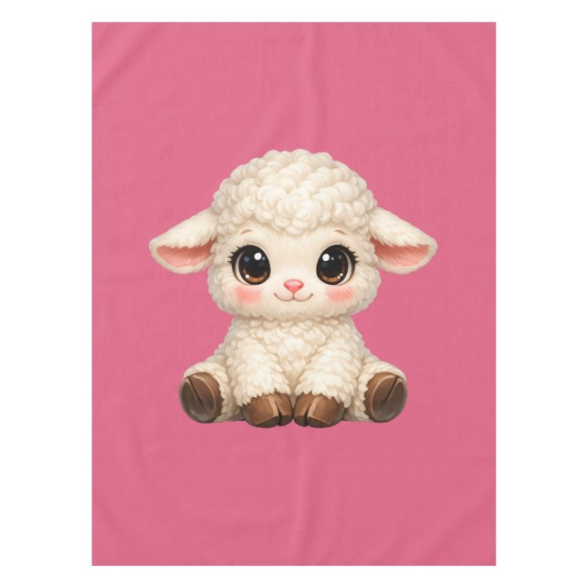 Adorable Smiling Lamb Cartoon Design Banner Tablecloth (Front)