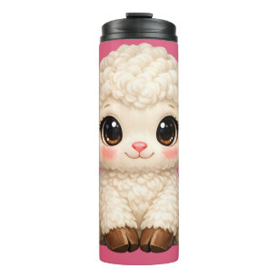 Adorable Smiling Lamb Cartoon Design Banner Thermal Tumbler