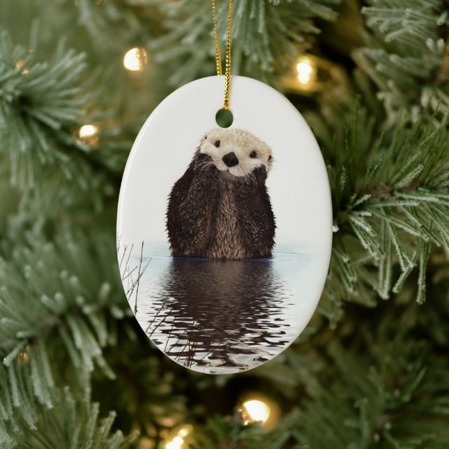 Adorable Smiling Otter in Lake Ceramic Tree Decoration (Tree)