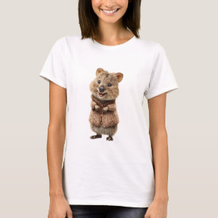 Adorable Smiling Quokka in Brown Knitted Cardigan T-Shirt