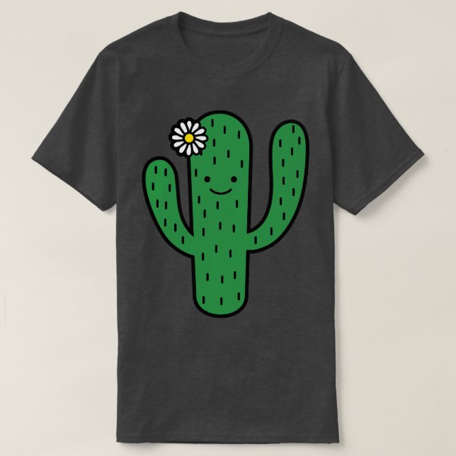 Adorable Smiling Saguaro Cactus Doodle T-Shirt (Design Front)