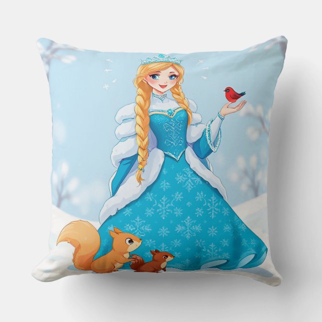 Adorable Smiling Snow Maiden Cushion (Front)