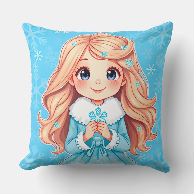 Adorable Smiling Snow Maiden Cushion (Front)