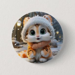 Adorable Snow Leopard with an Orange Ha 6 Cm Round Badge