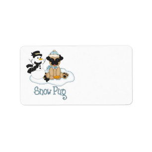 Adorable Snow Pug - Pug and Snwoman Label