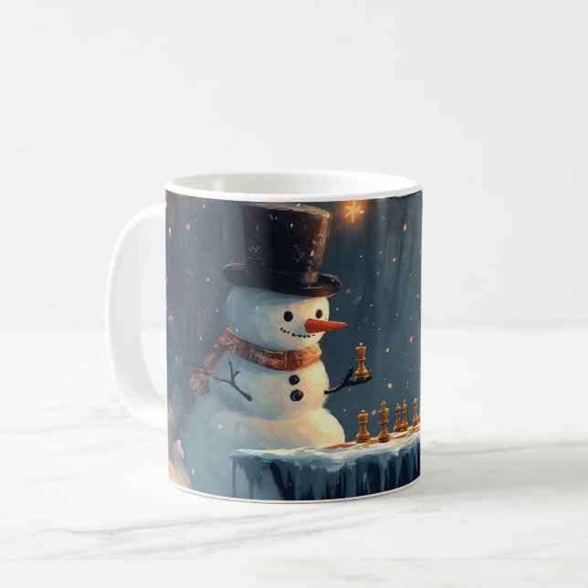 Adorable Snowman and Penguin Playing Chess Coffee Mug (Front Left)