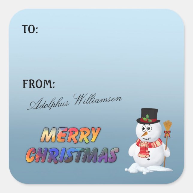 Adorable Snowman Christmas Gift Label (Front)