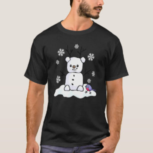 Adorable Snowman Deer Animal With Bird Let It Sno T-Shirt