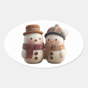 Adorable Snowman Graphic   Cosy Winter Season  Oval Sticker