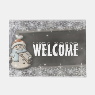 Adorable Snowman,Snowflakes,Welcome Doormat