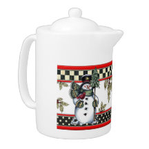 Adorable Snowman with tree teapot, large Teapot