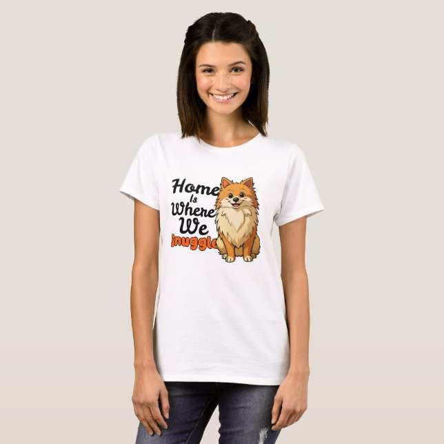 Adorable "Snuggle" Pomeranian Puppy – Cute Kawaii  T-Shirt (Front Full)