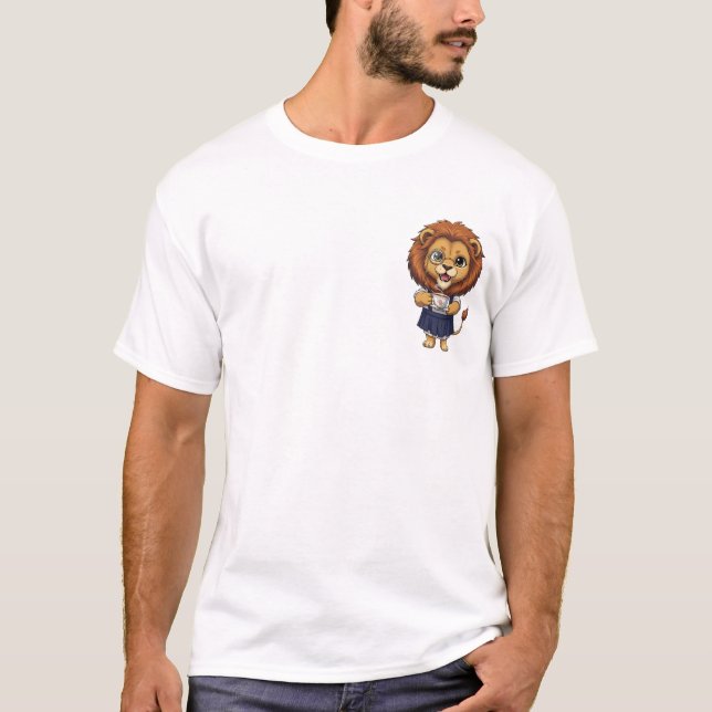 Adorable Sophisticated Lion Cartoon with Monocle T-Shirt (Front)