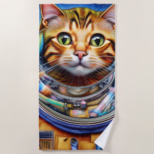 Adorable Space Cat Abstract Artwork Beach Towel