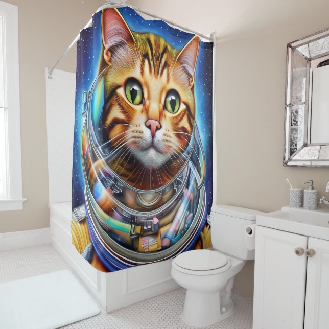 Adorable Space Cat Abstract Artwork  Shower Curtain (In Situ)